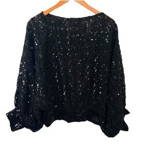 Vintage 80s St Martin Sequin Top Size M Black Dolman Sleeves Slouchy Disco Retro
